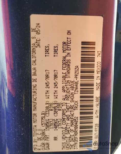 2024 Toyota Tacoma Double Cab из США, поврежденный, VIN 3TMKB5FN8RM004052